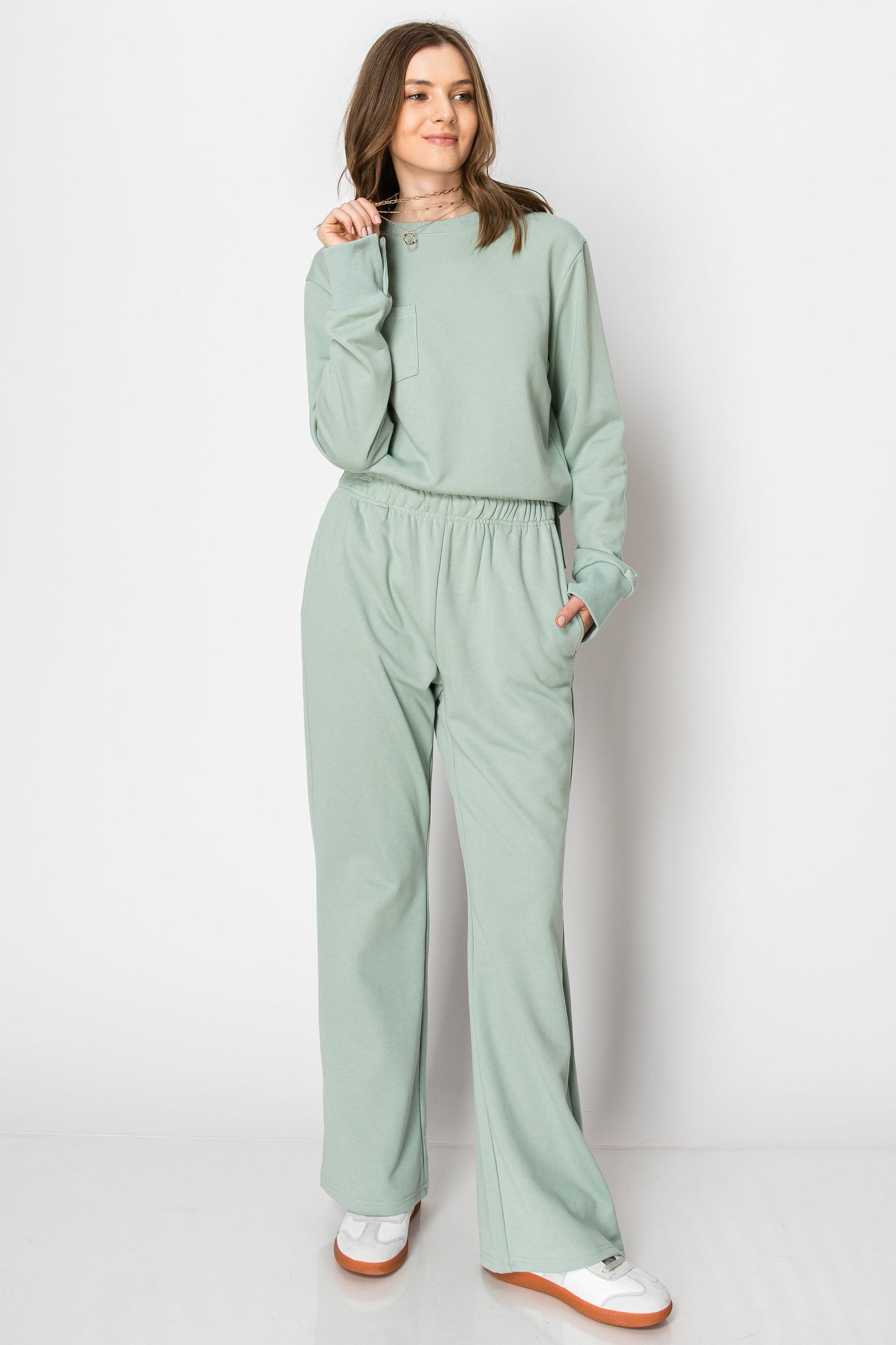 LONG SLEEVE FRENCH TERRY CASUAL COZY FALL LOUNGE SET  CREW NECK WIDE