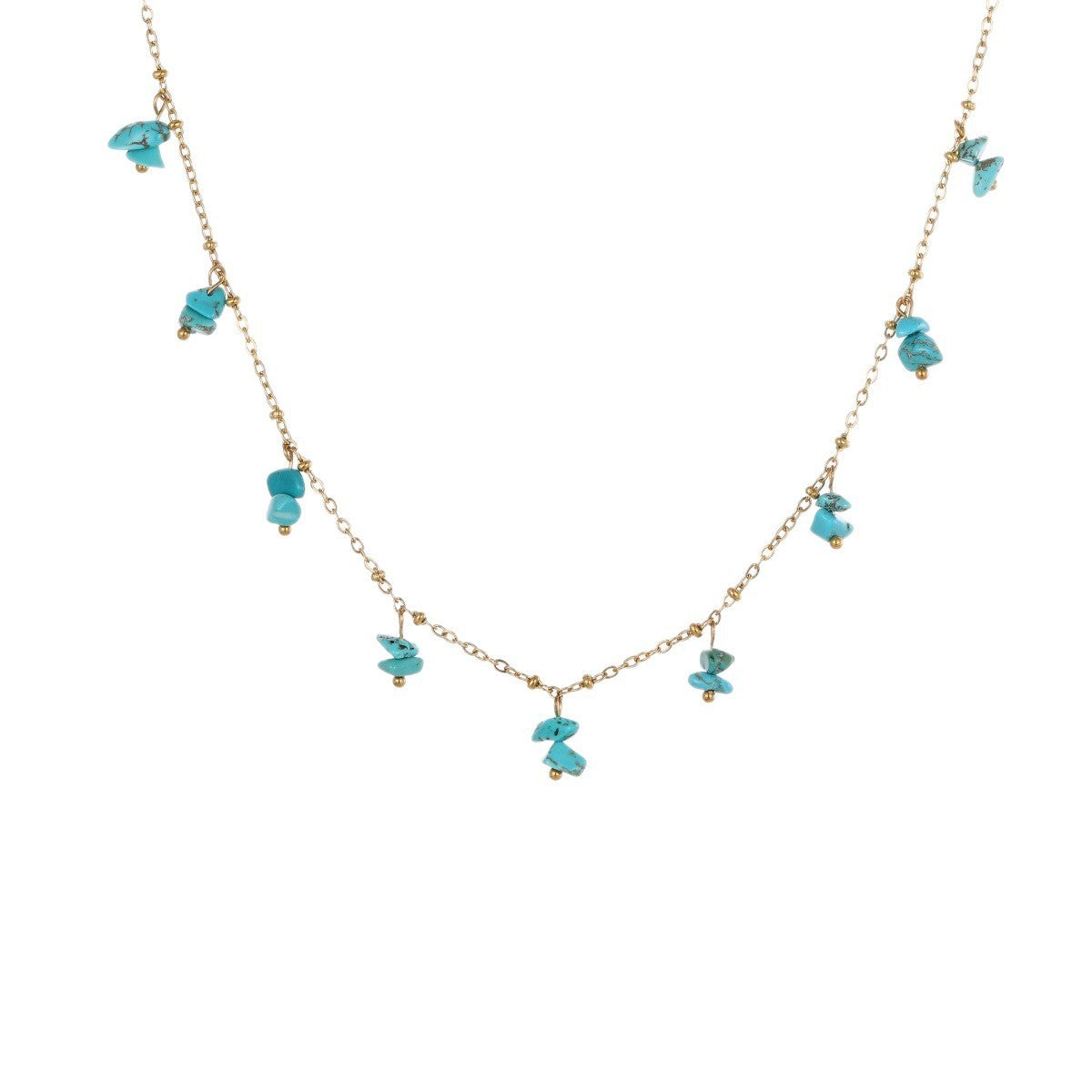 Natural Stone Necklace Stainless Steel Clavicle Chain Gold-plated Turquoise Necklace