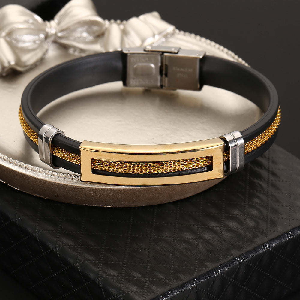 Gold Men's Chain Stainless Steel Silica Gel Bracelet