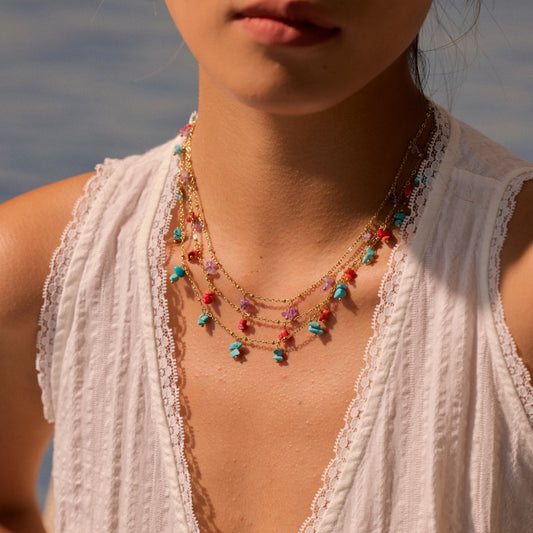 Natural Stone Necklace Stainless Steel Clavicle Chain Gold-plated Turquoise Necklace