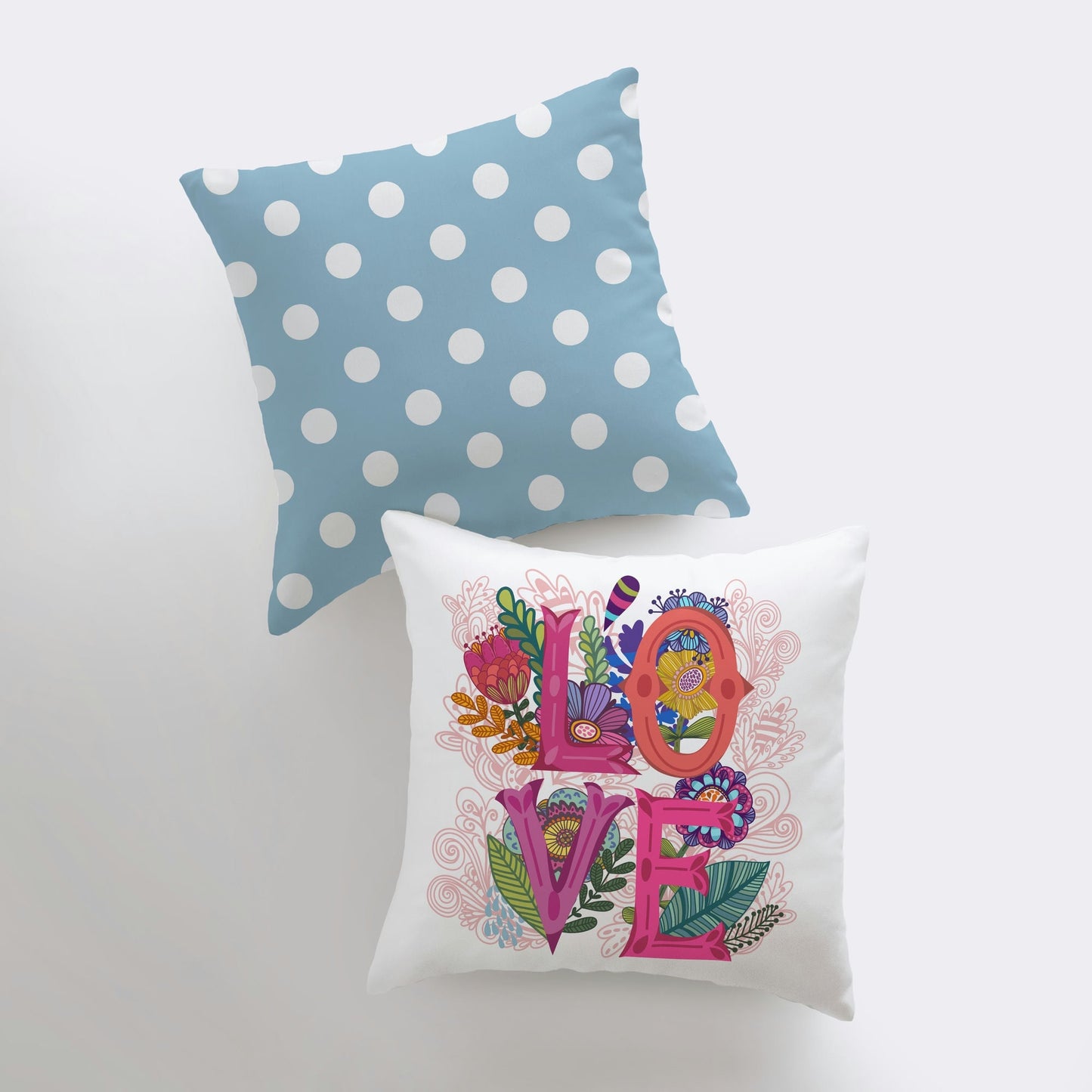 Love Floral Blue Polkadots Pillow Cover | Gospel Pillow | Home Decor |