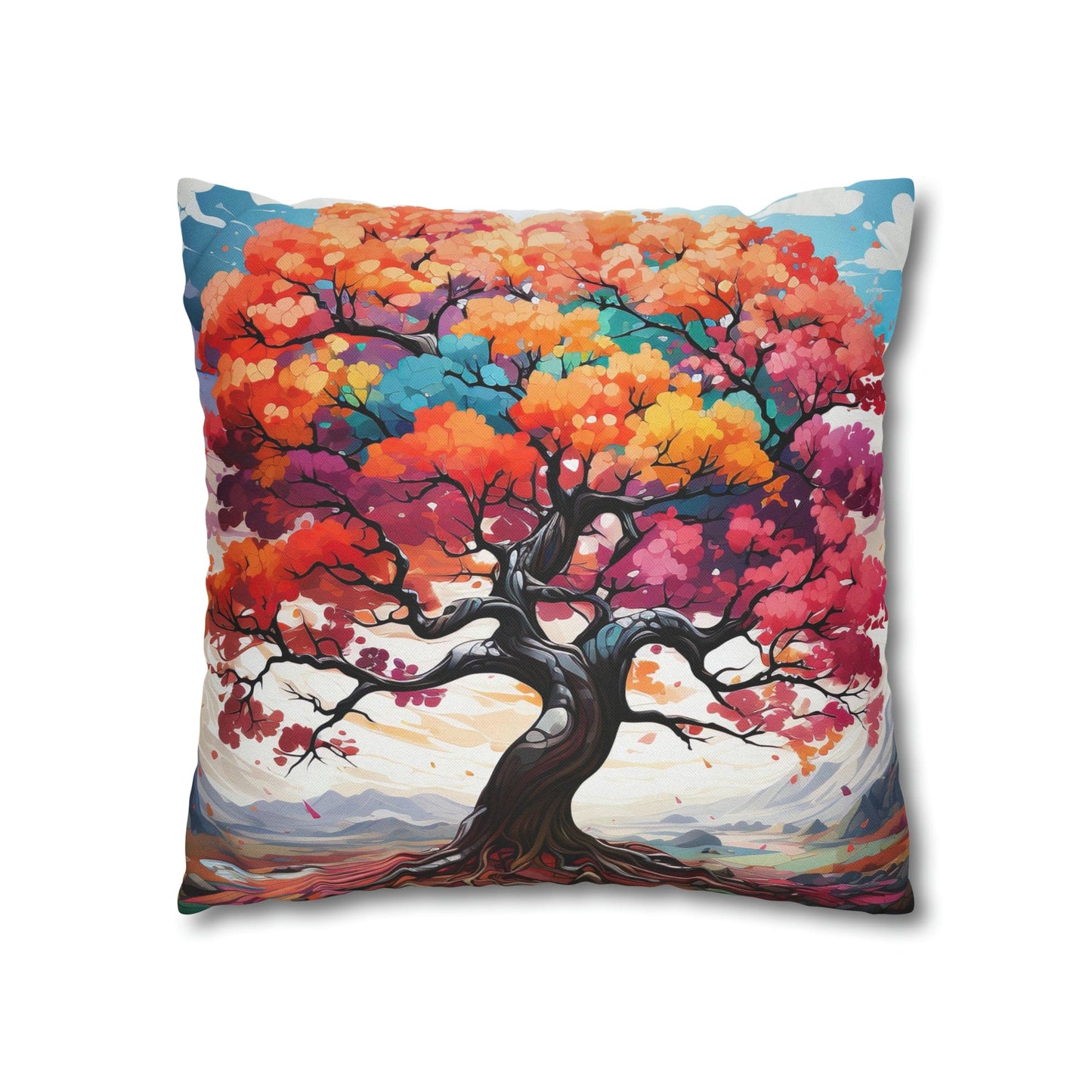 Decorative Throw Pillow Cover - Multicolor Psychedelic Tree