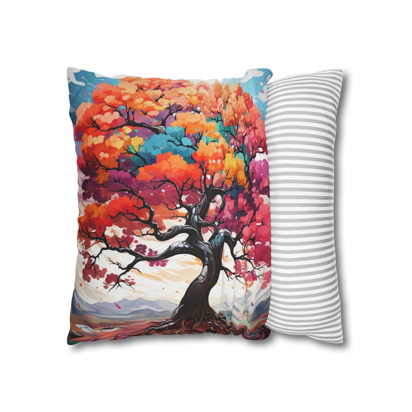 Decorative Throw Pillow Cover - Multicolor Psychedelic Tree