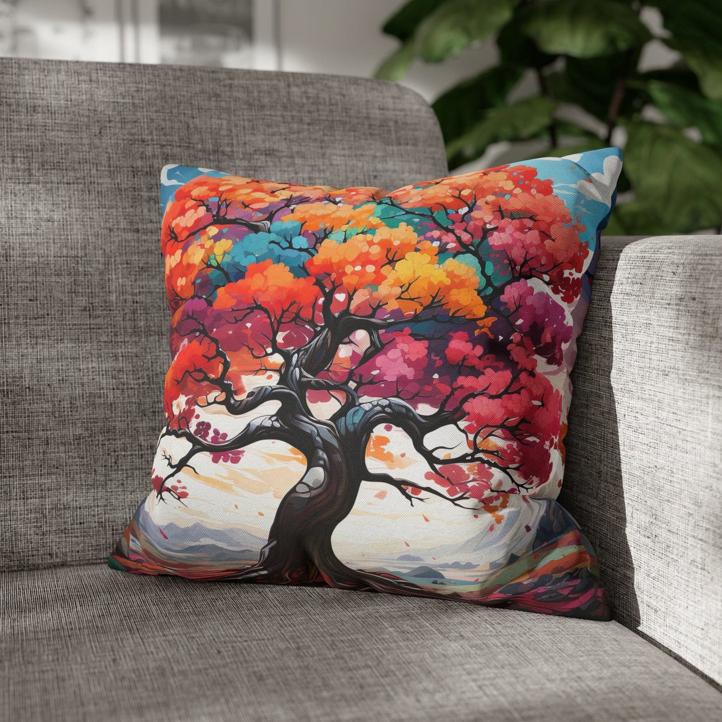 Decorative Throw Pillow Cover - Multicolor Psychedelic Tree