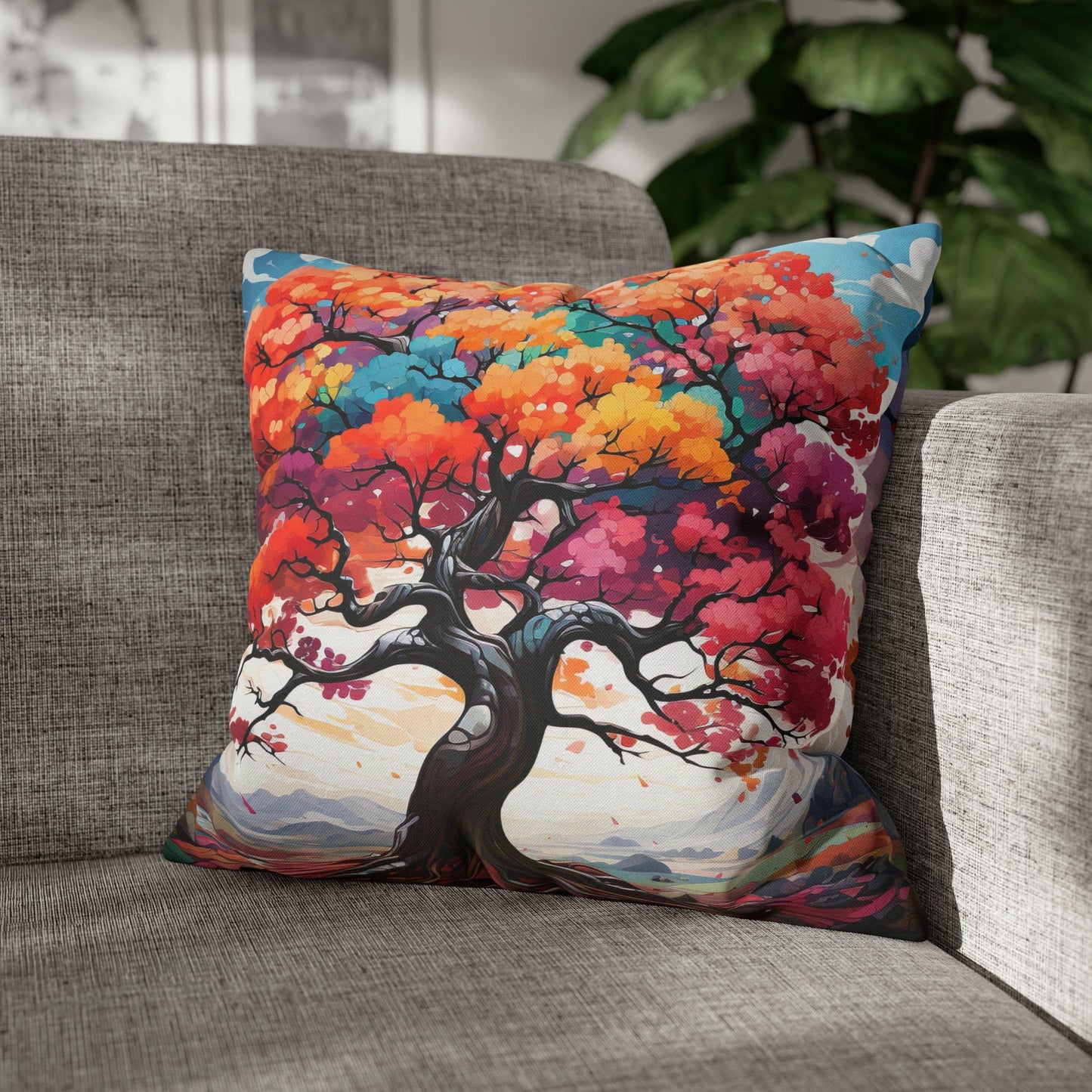 Decorative Throw Pillow Cover - Multicolor Psychedelic Tree