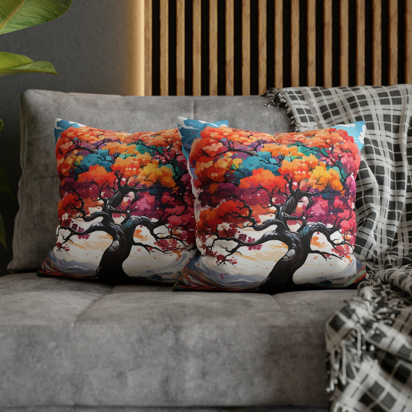 Decorative Throw Pillow Cover - Multicolor Psychedelic Tree
