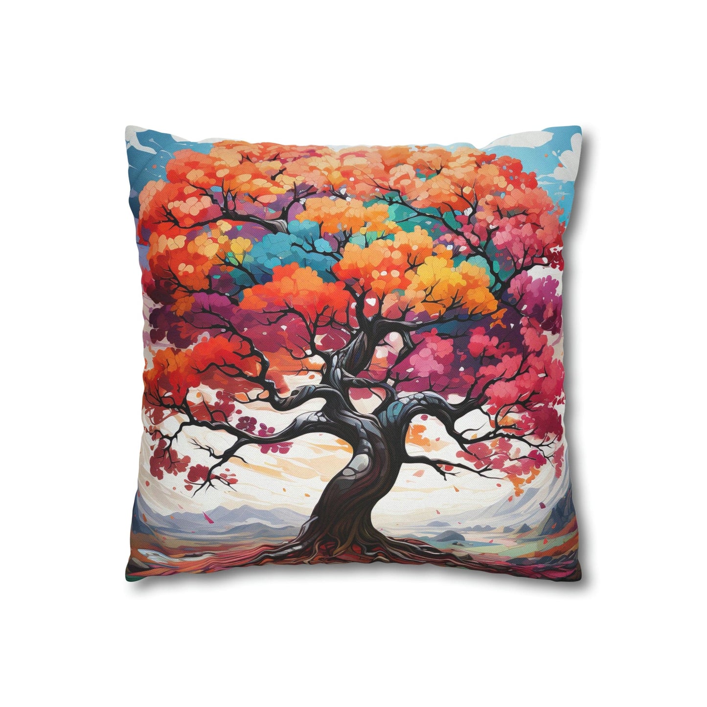 Decorative Throw Pillow Cover - Multicolor Psychedelic Tree