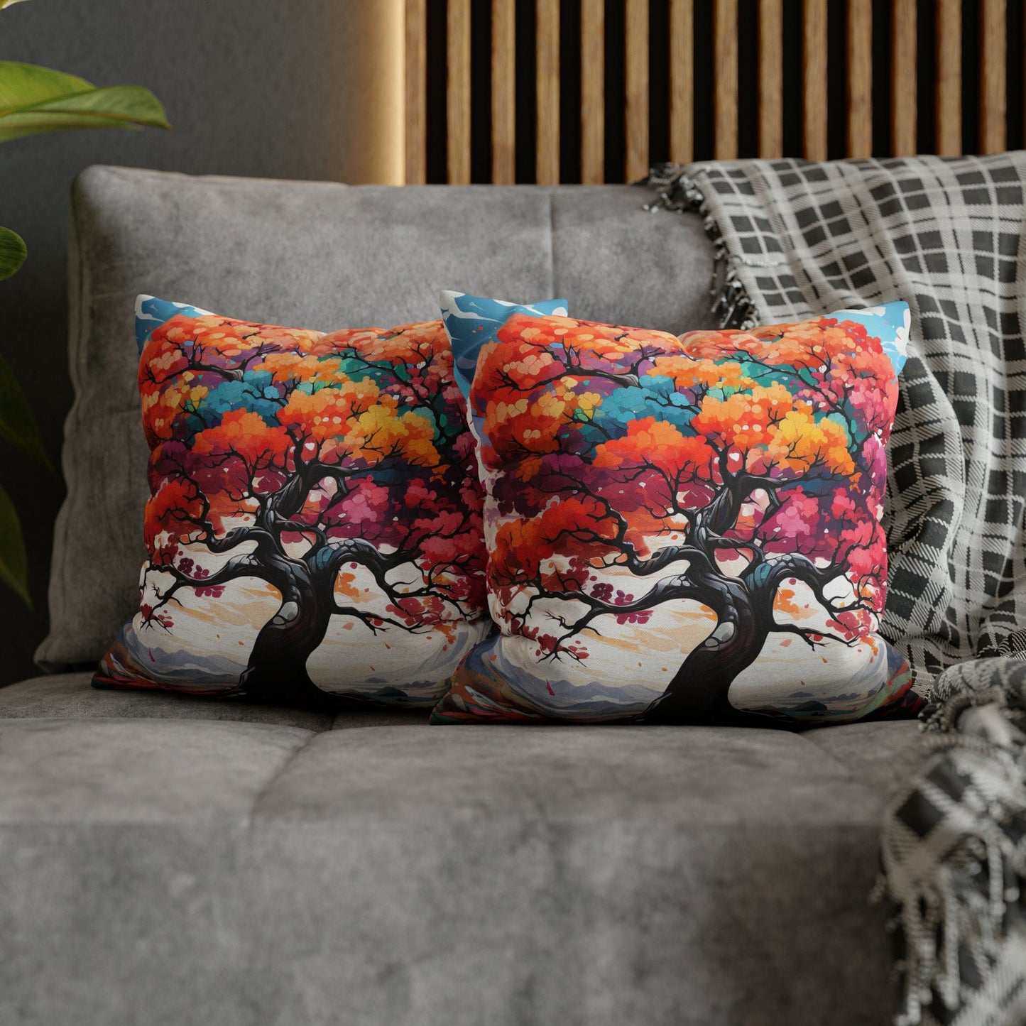 Decorative Throw Pillow Cover - Multicolor Psychedelic Tree