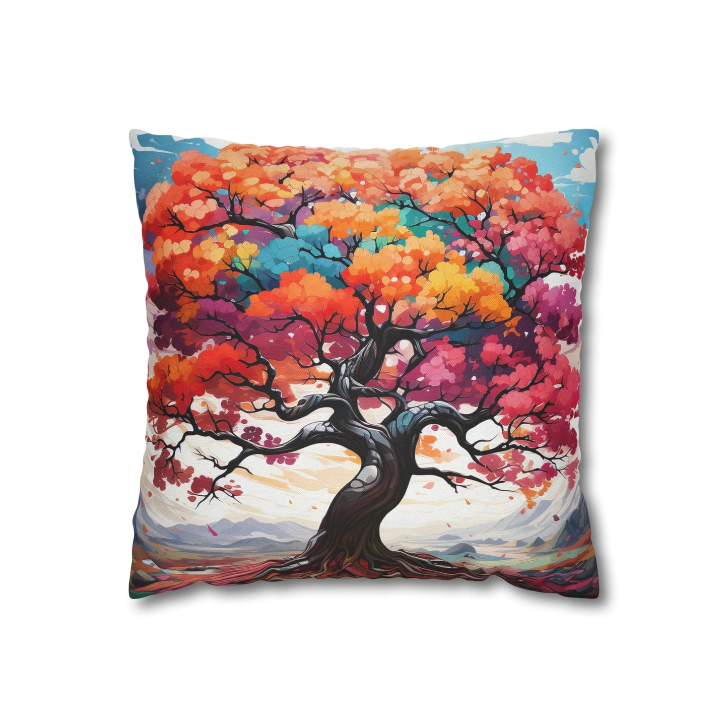 Decorative Throw Pillow Cover - Multicolor Psychedelic Tree