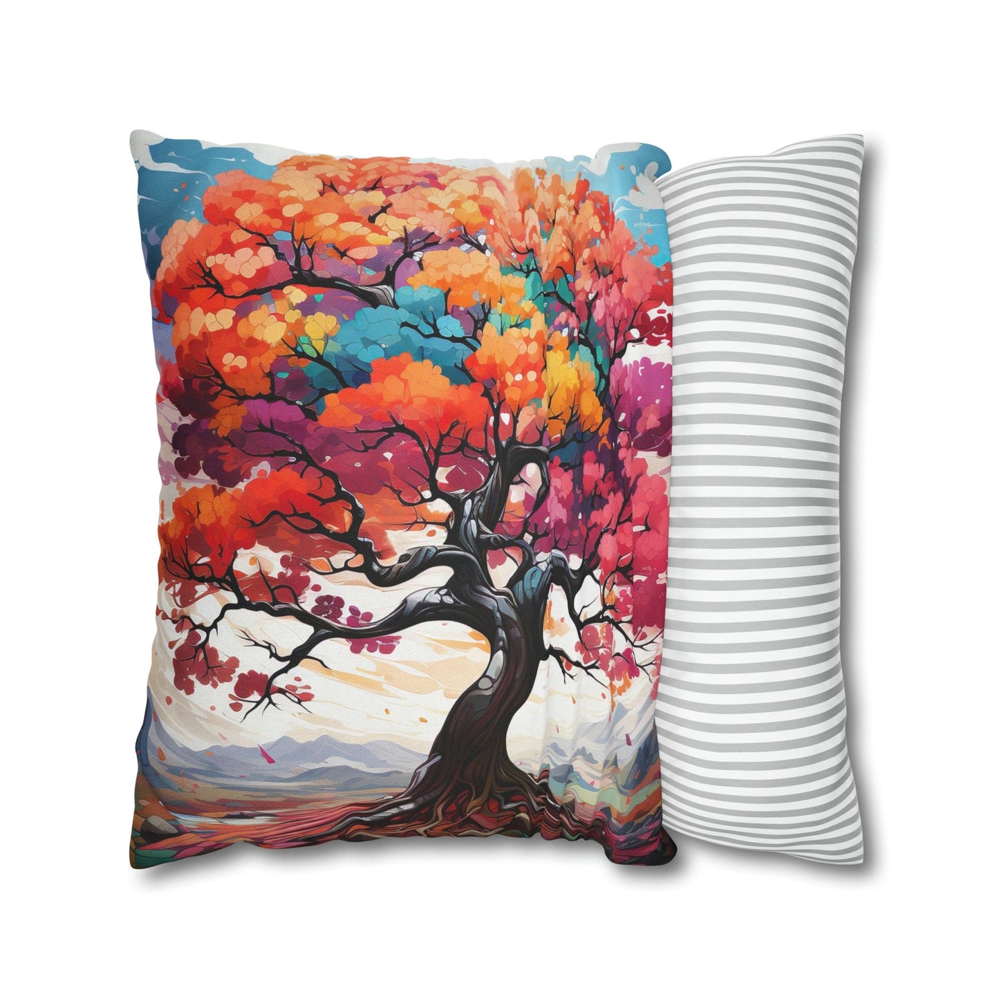 Decorative Throw Pillow Cover - Multicolor Psychedelic Tree