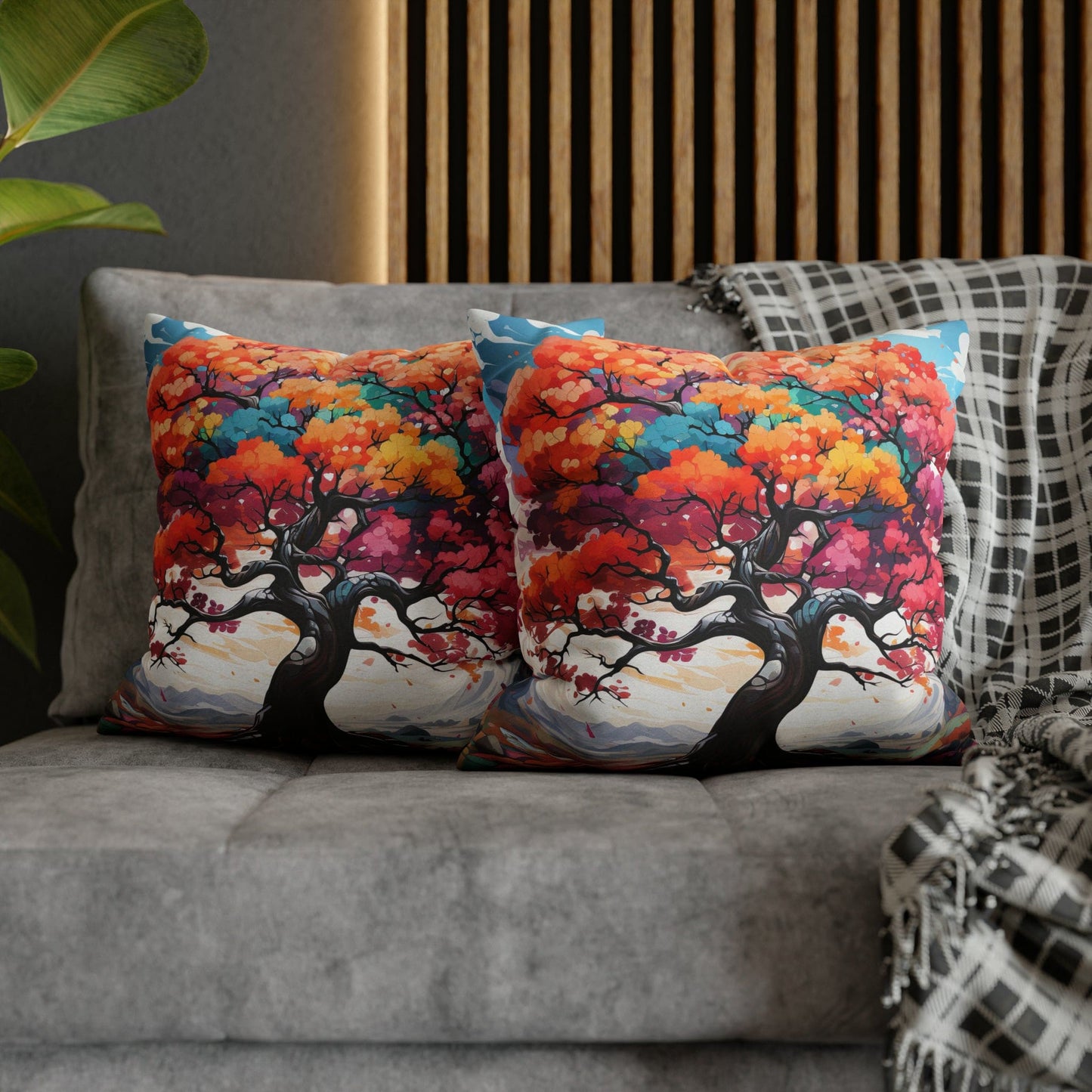 Decorative Throw Pillow Cover - Multicolor Psychedelic Tree