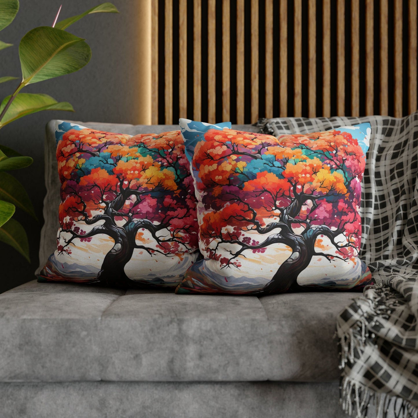 Decorative Throw Pillow Cover - Multicolor Psychedelic Tree