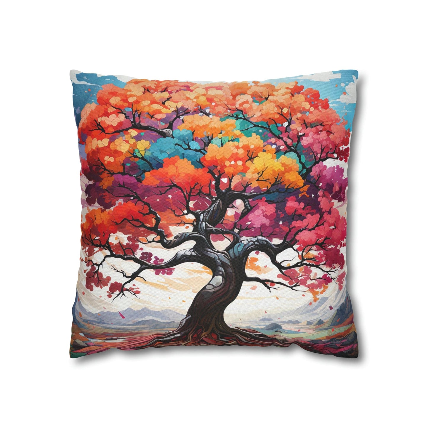 Decorative Throw Pillow Cover - Multicolor Psychedelic Tree