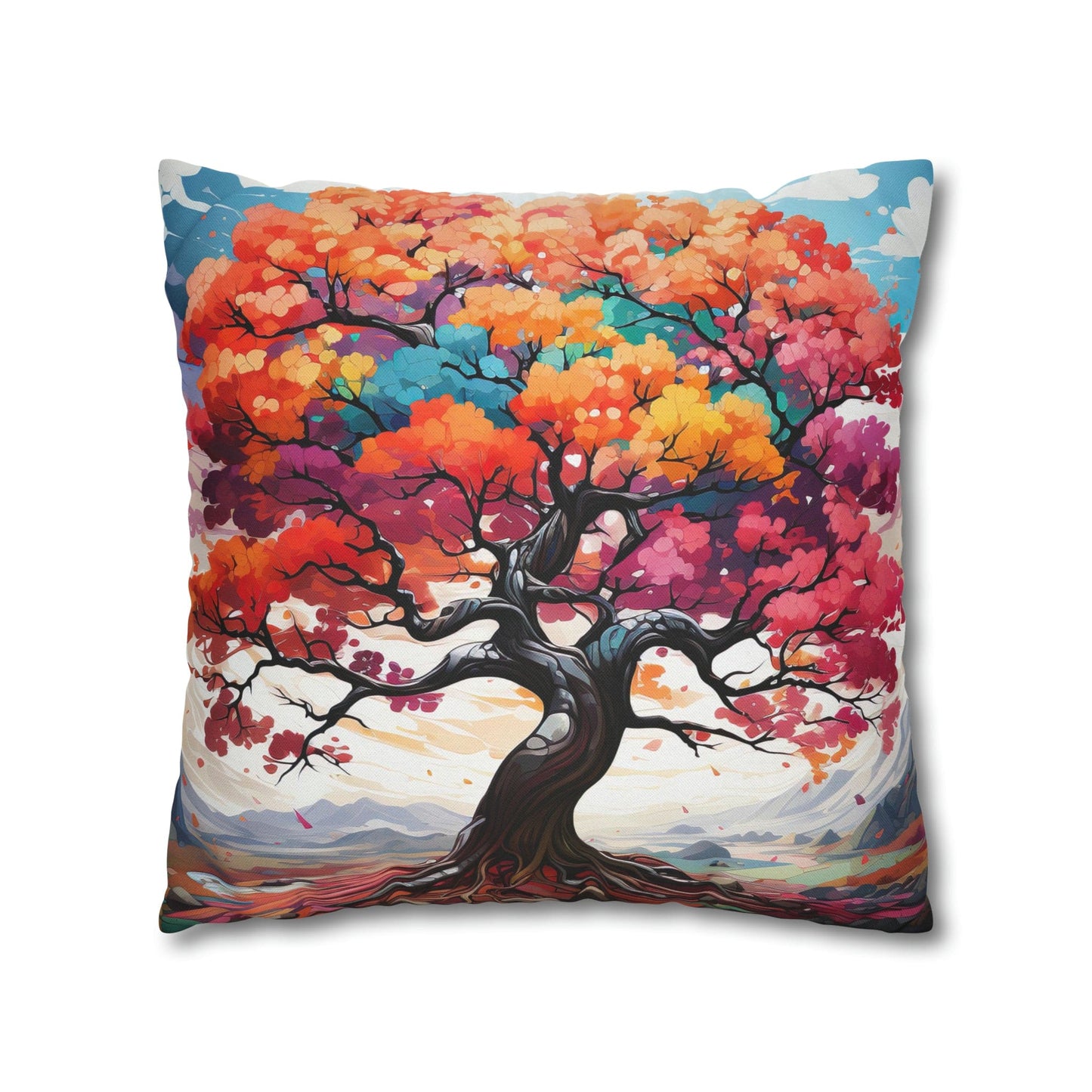 Decorative Throw Pillow Cover - Multicolor Psychedelic Tree