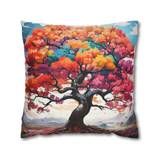 Decorative Throw Pillow Cover - Multicolor Psychedelic Tree