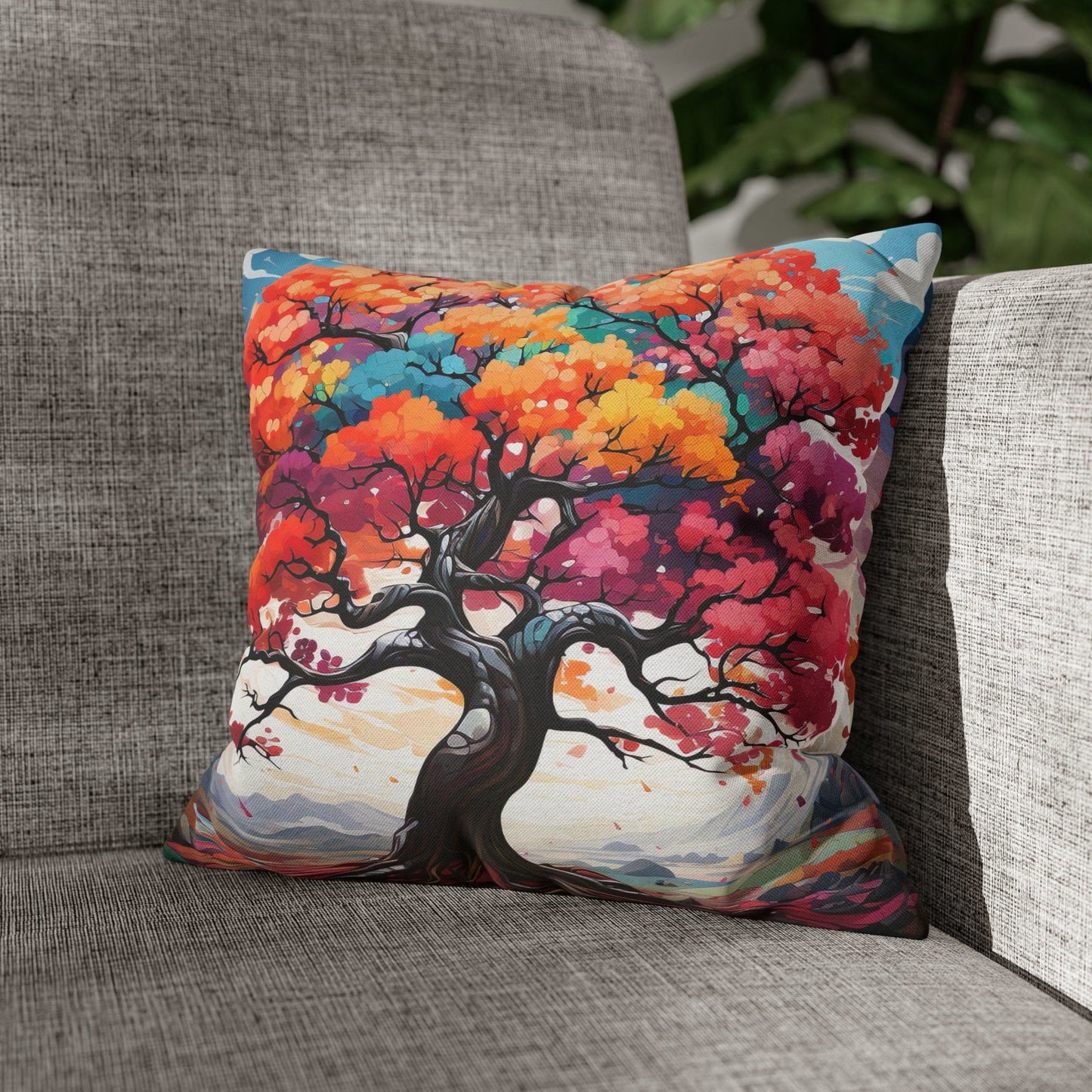 Decorative Throw Pillow Cover - Multicolor Psychedelic Tree