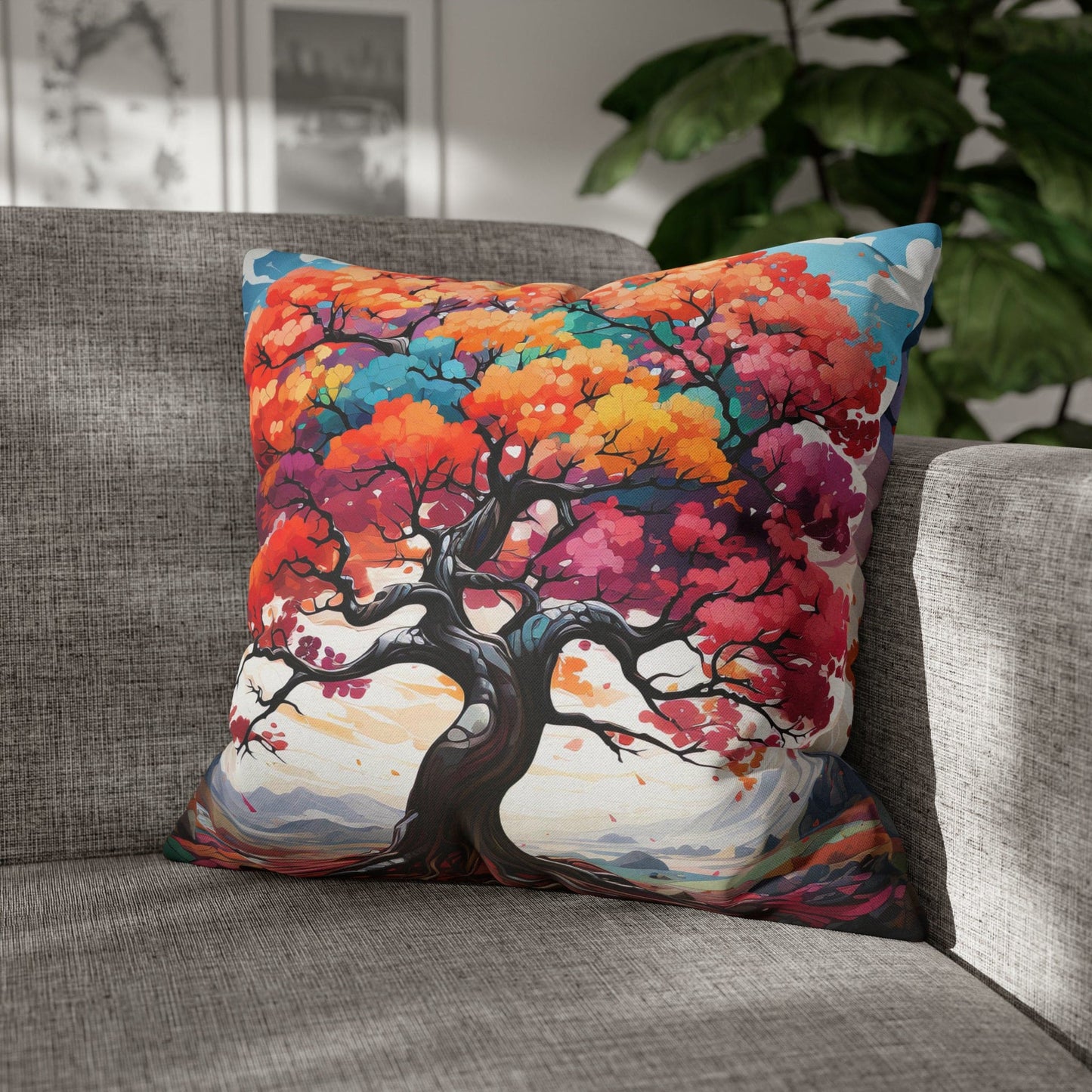 Decorative Throw Pillow Cover - Multicolor Psychedelic Tree