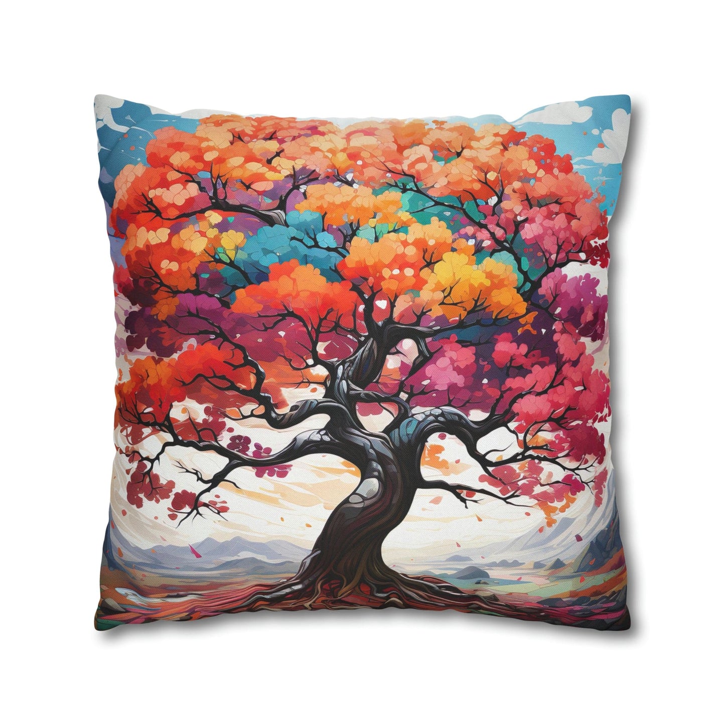 Decorative Throw Pillow Cover - Multicolor Psychedelic Tree