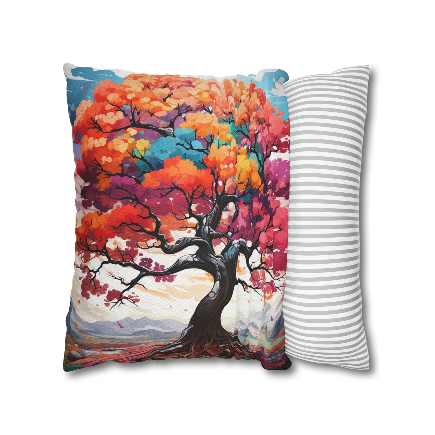 Decorative Throw Pillow Cover - Multicolor Psychedelic Tree