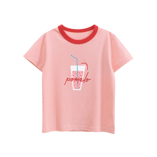 Summer Girls’ Cartoon and Letters Print T-shirt in European and